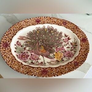 Decorative Oval Plate/Platter with Peacock Design